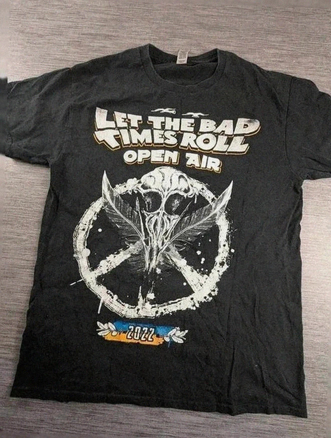 T-shirt Gildan noir Let The Bad Times Roll Open Air 2022 heavy metal hard rock skull taille M