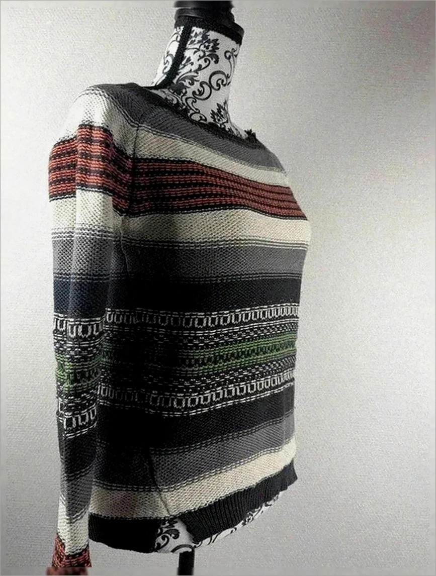 Pull rayé multicolore Maje modèle ondine coupe ajustée maille épaisse Coton fibre naturelle S – Maje – taille S / 36 / 8 2