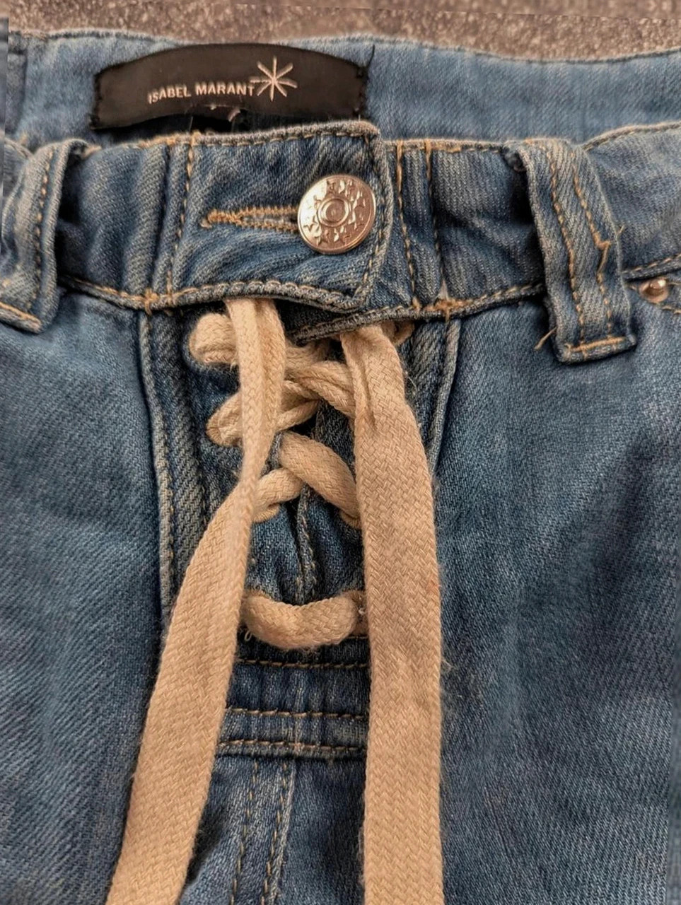 Jean isabel marant biker zip pant denim lacet genoux matelassés taille 1 S oversize – Isabel Marant – taille S / 36 / 8 3