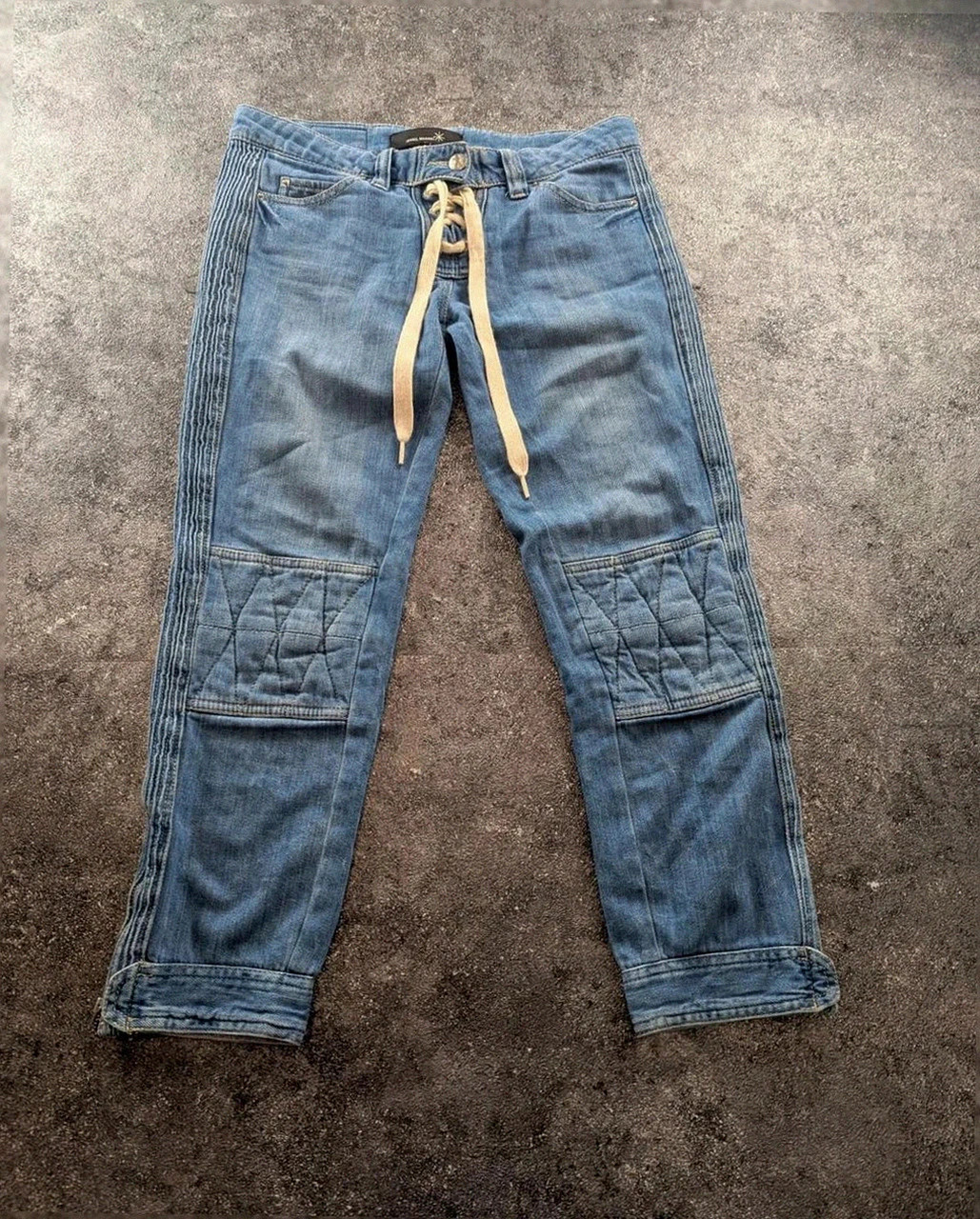 Jean isabel marant biker zip pant denim lacet genoux matelassés taille 1 S oversize