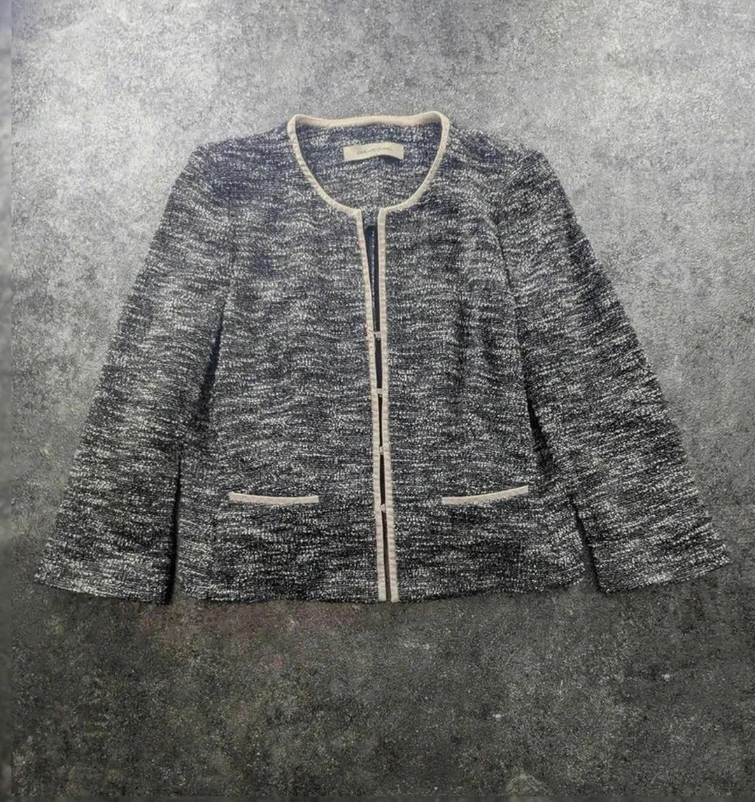 Veste Gerard Darel tweed fil argenté détails simili cuir chic vintage convient Xs S lifestyle