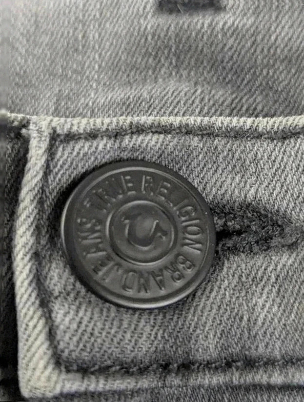 Jean True Religion brodé – taille 32 L– coupe super skinny – gris délavé workwear – True Religion – taille L / 40 / 12 5