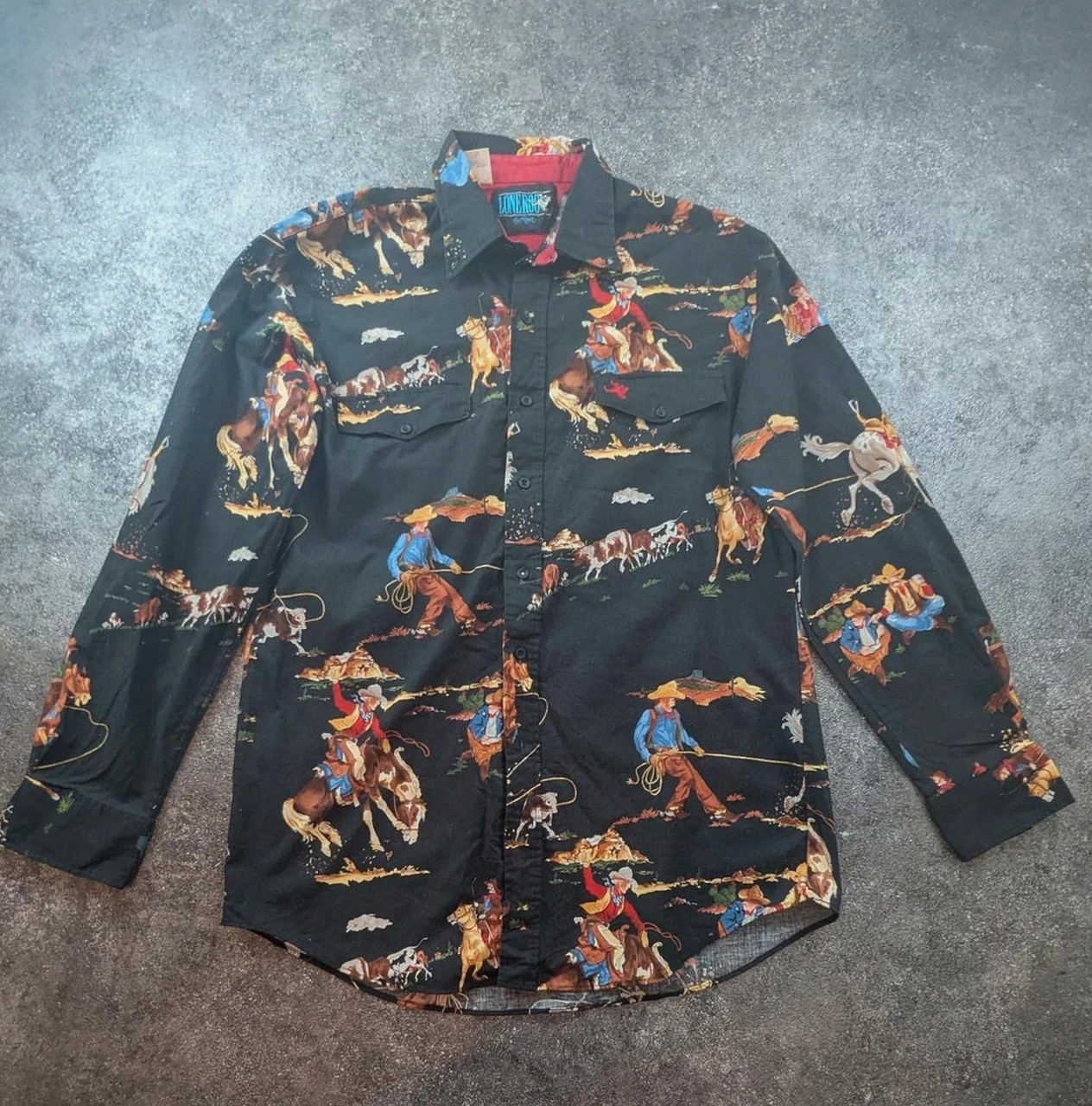 Chemise Western LoneRags by Roper Vintage Made in Usa Cowboy Ranch Rodeo L Oversize – Vintage Dressing – taille L 2