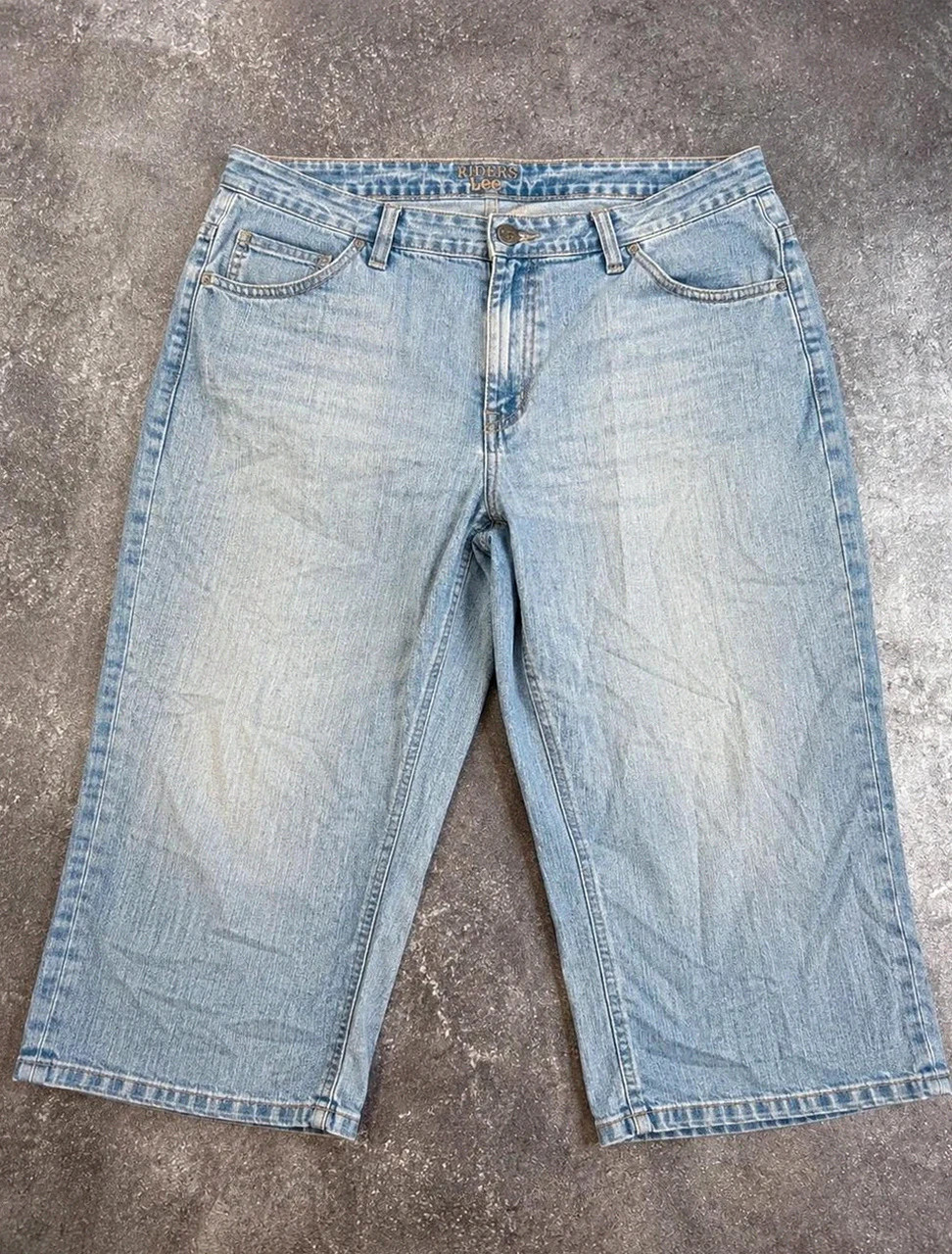 Pantacourt jean Riders by Lee denim clair Y2K baggy capri femme T44 Xxl