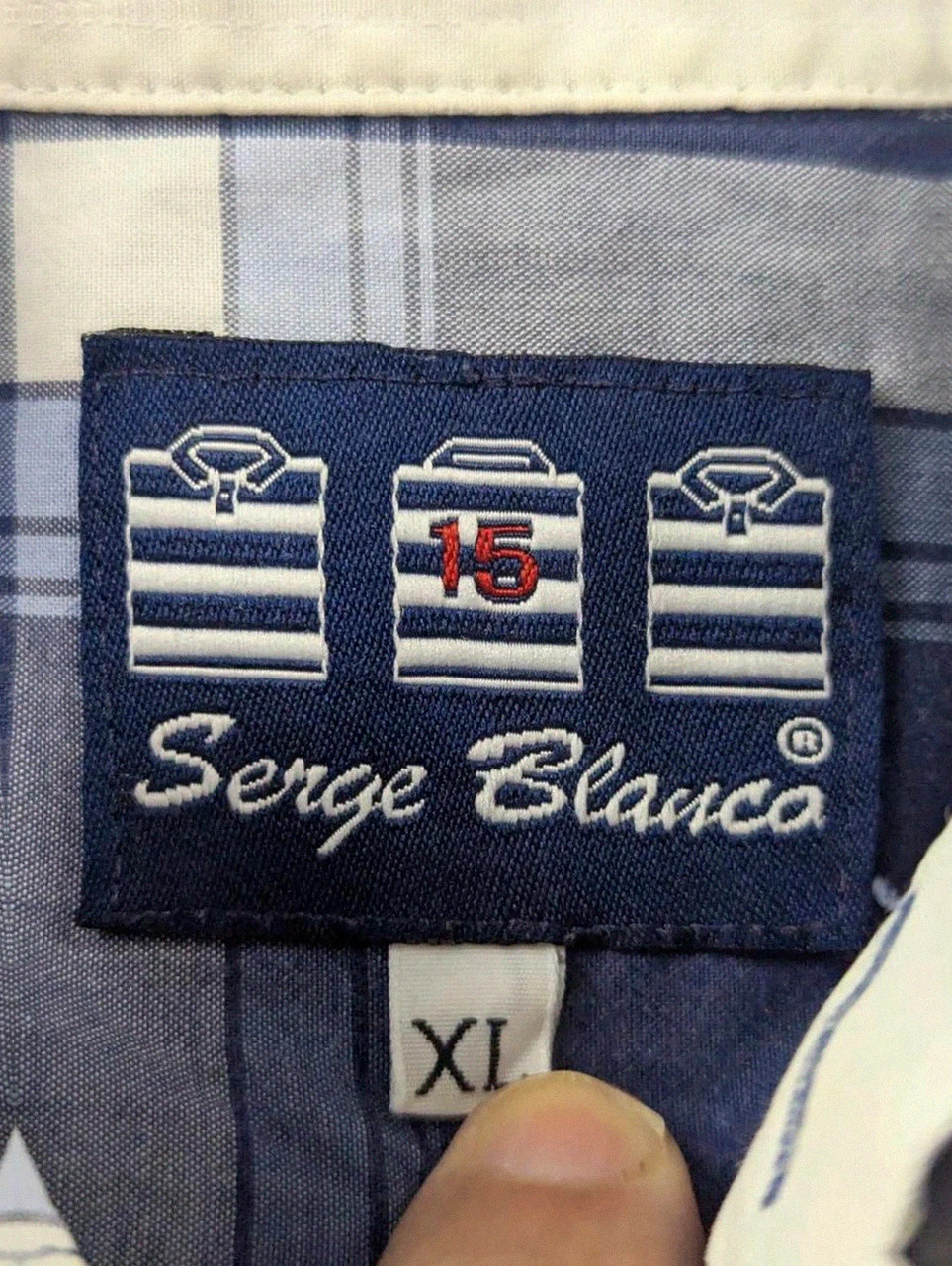 Chemise Xl Serge Blanco bleu blanc carreaux 100% coton vintage casual – Serge Blanco – taille XL 5
