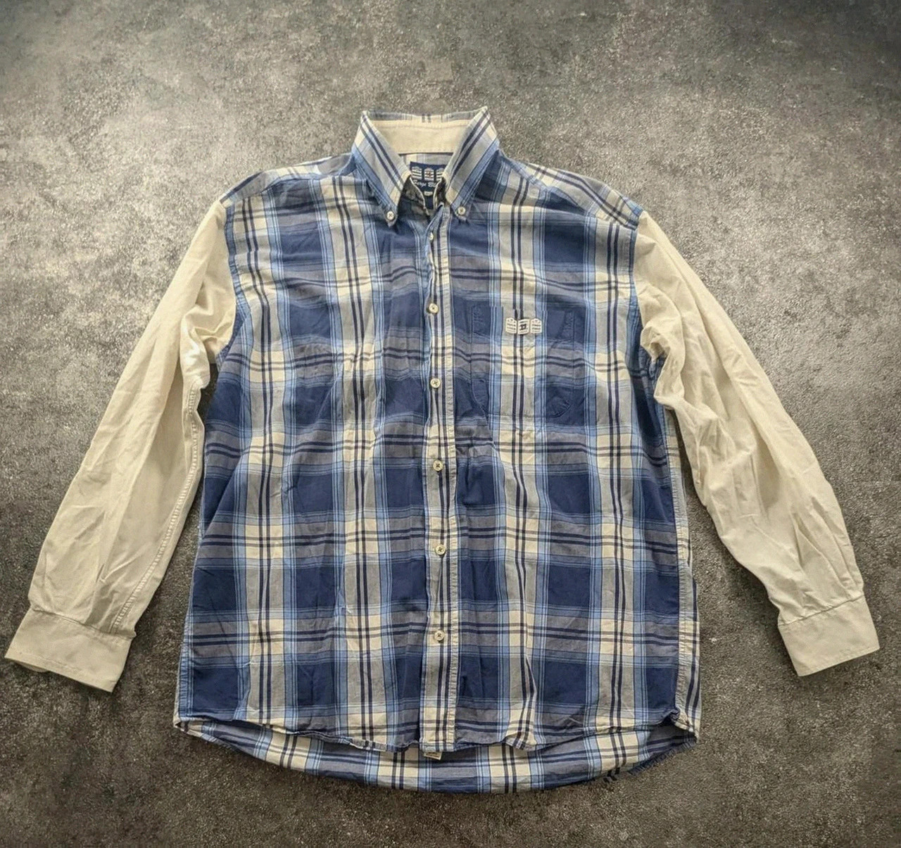 Chemise Xl Serge Blanco bleu blanc carreaux 100% coton vintage casual – Serge Blanco – taille XL 2