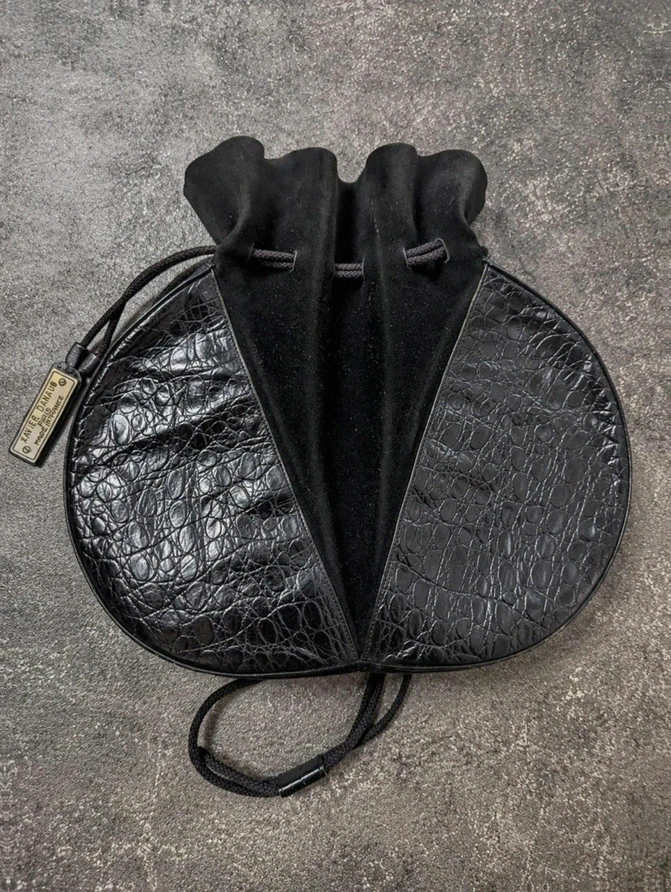 Sac à main vintage Xavier Danaud Paris Made in France – noir façon croco – sac créateur rétro rare – Xavier Danaud