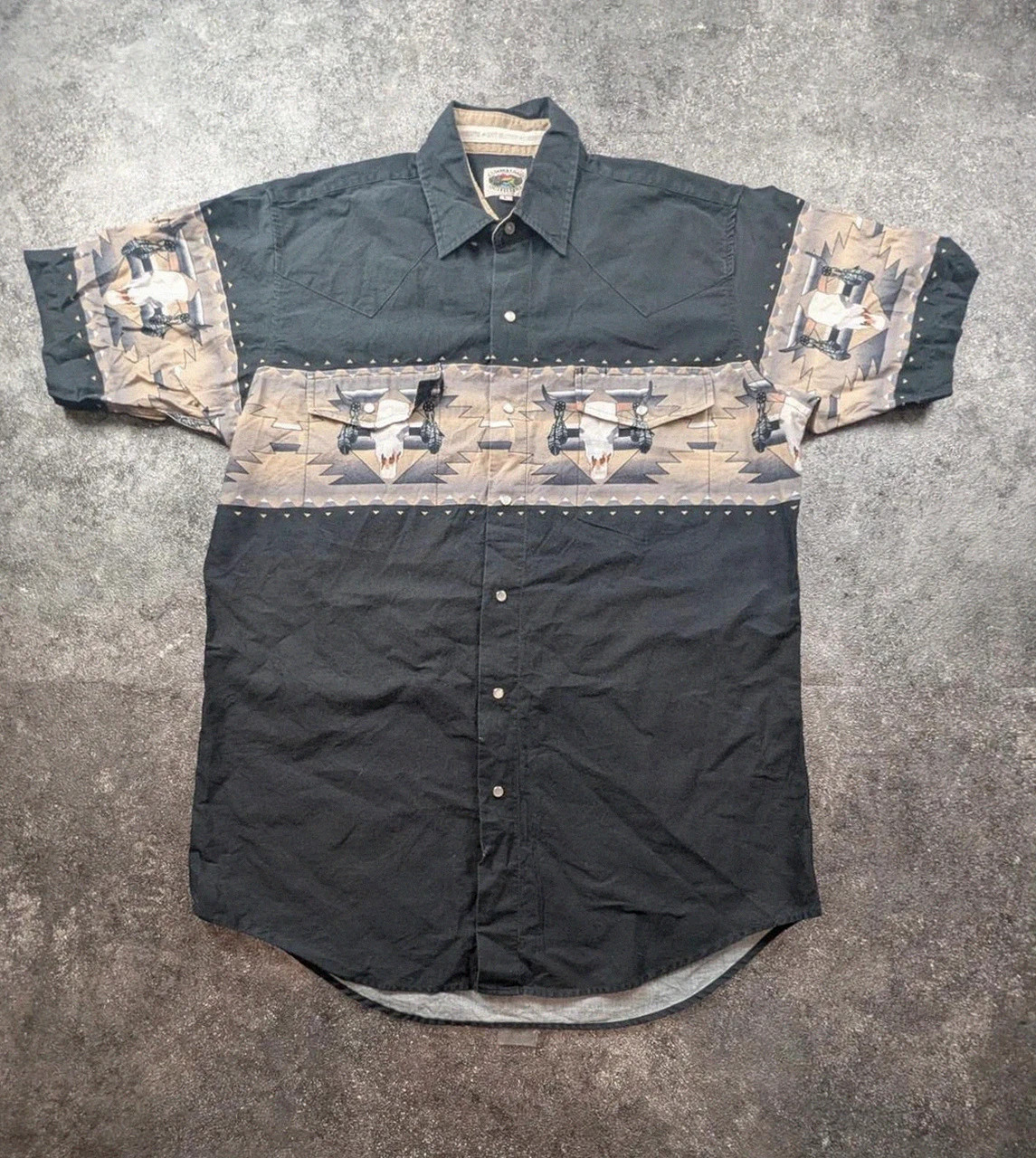 Chemise western Cumberland Outfitters L noire motif tête de bison cowboy ranch vintage homme – Vintage Dressing – taille L 2