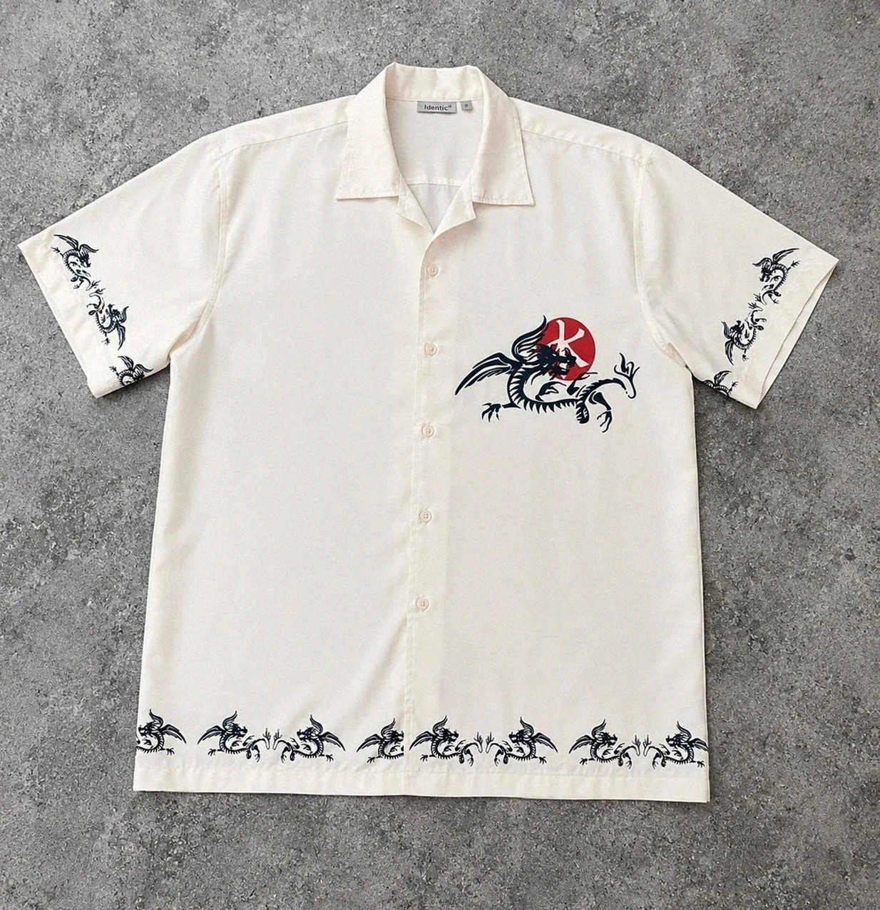Chemise dragon japonaise identic y2k manga cyber streetwear beige crème oversize S M L vintage