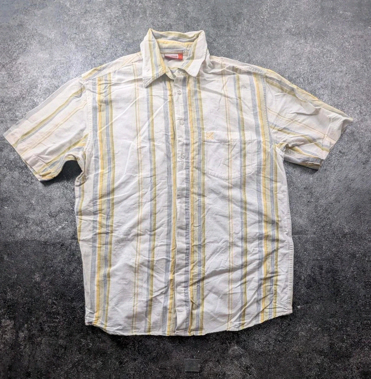 Chemise Oxbow L Rayée Beige Vert Homme 100 % Coton Manches Courtes Casual Surf Vintage – Oxbow – taille L 2