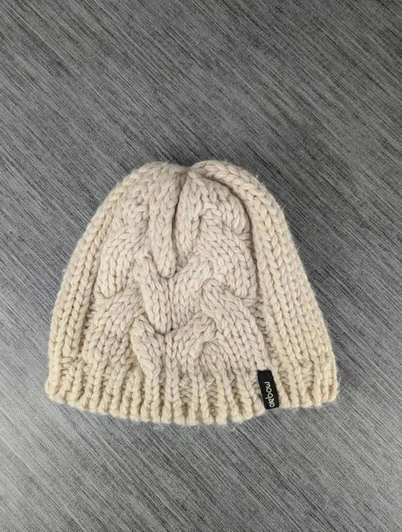 Bonnet Okbow écru maille épaisse torsadée doublé polaire vintage surfing skateboard