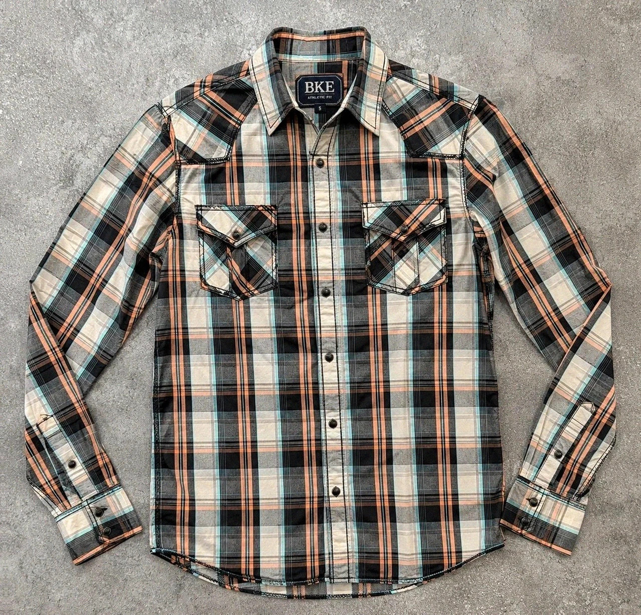 Chemise Bke Athletic Fit S à carreaux western Americana plaid multicolore