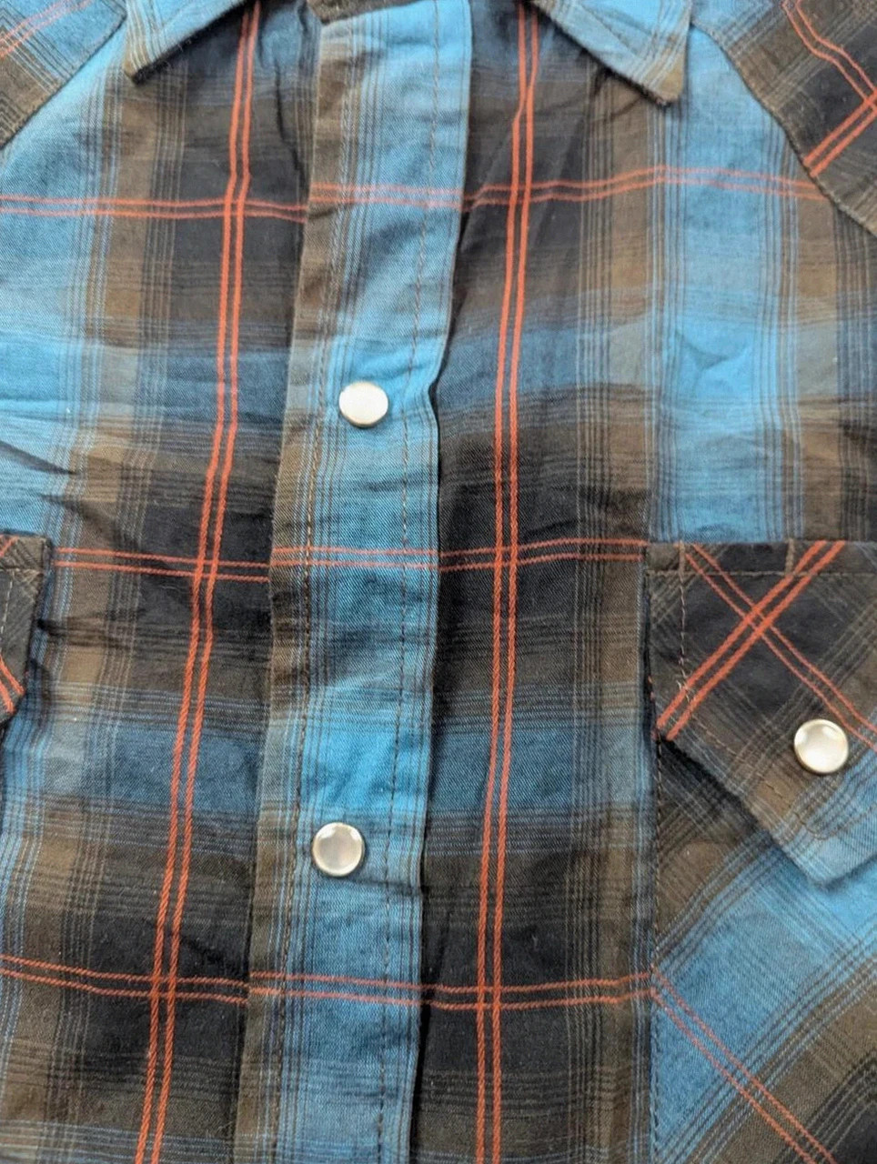 Ely Cattleman chemise western cowboy ranch country carreaux bleu noir boutons pression L – Vintage Dressing – taille L 4