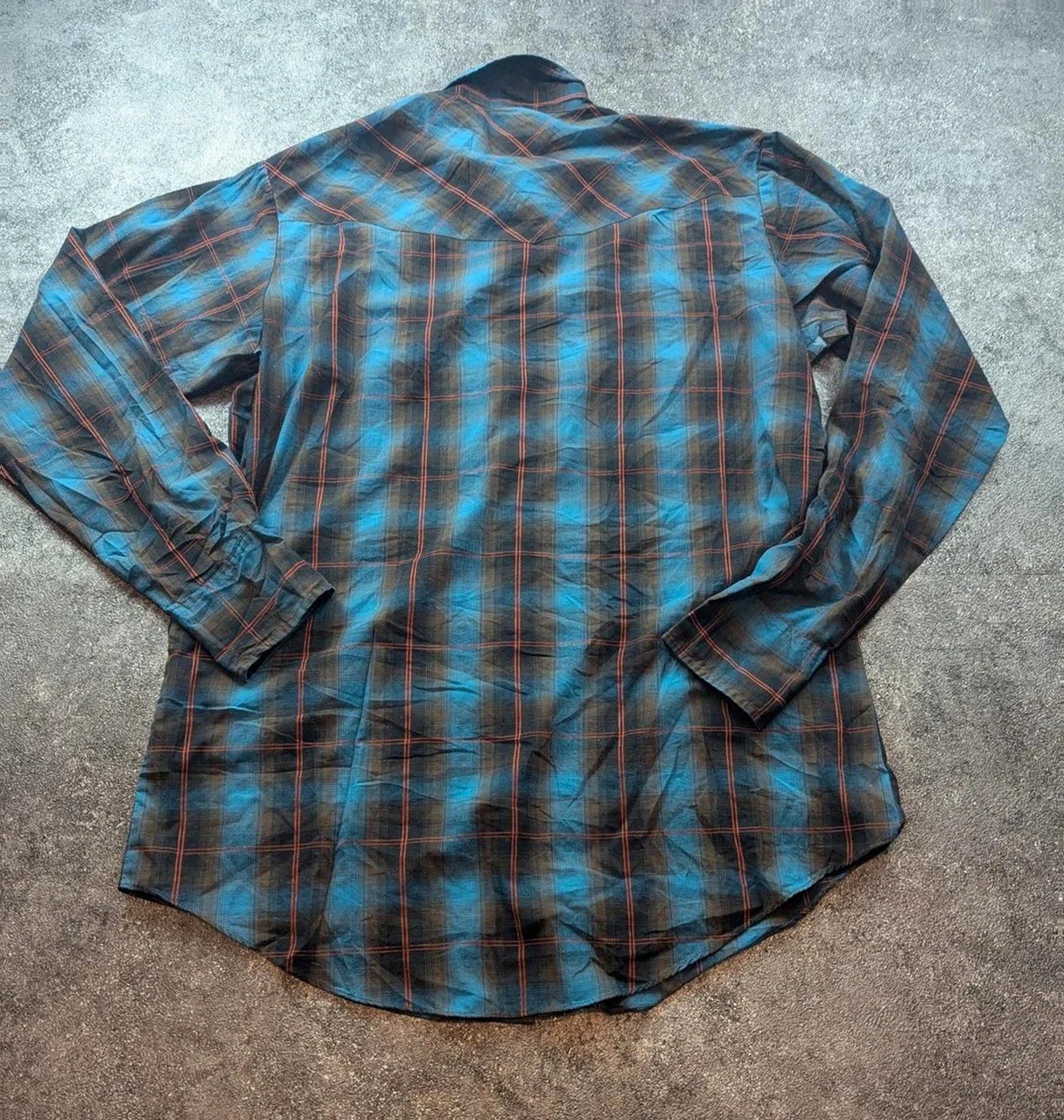 Ely Cattleman chemise western cowboy ranch country carreaux bleu noir boutons pression L – Vintage Dressing – taille L 3