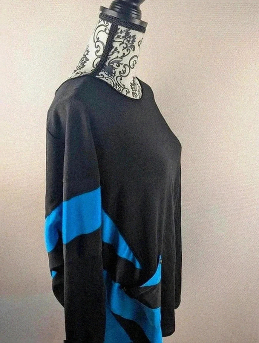 Tunique Alain Murati vintage noir et bleu – Coupe ample fluide taille (42) look chic – Alain Murati – taille XL / 42 / 14 2