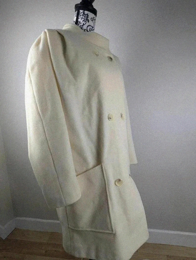 Manteau long en laine écru vintage style britannique élégant doublé chaud hiver vintage dressing – Vintage Dressing – taille XXL / 44 / 16 2