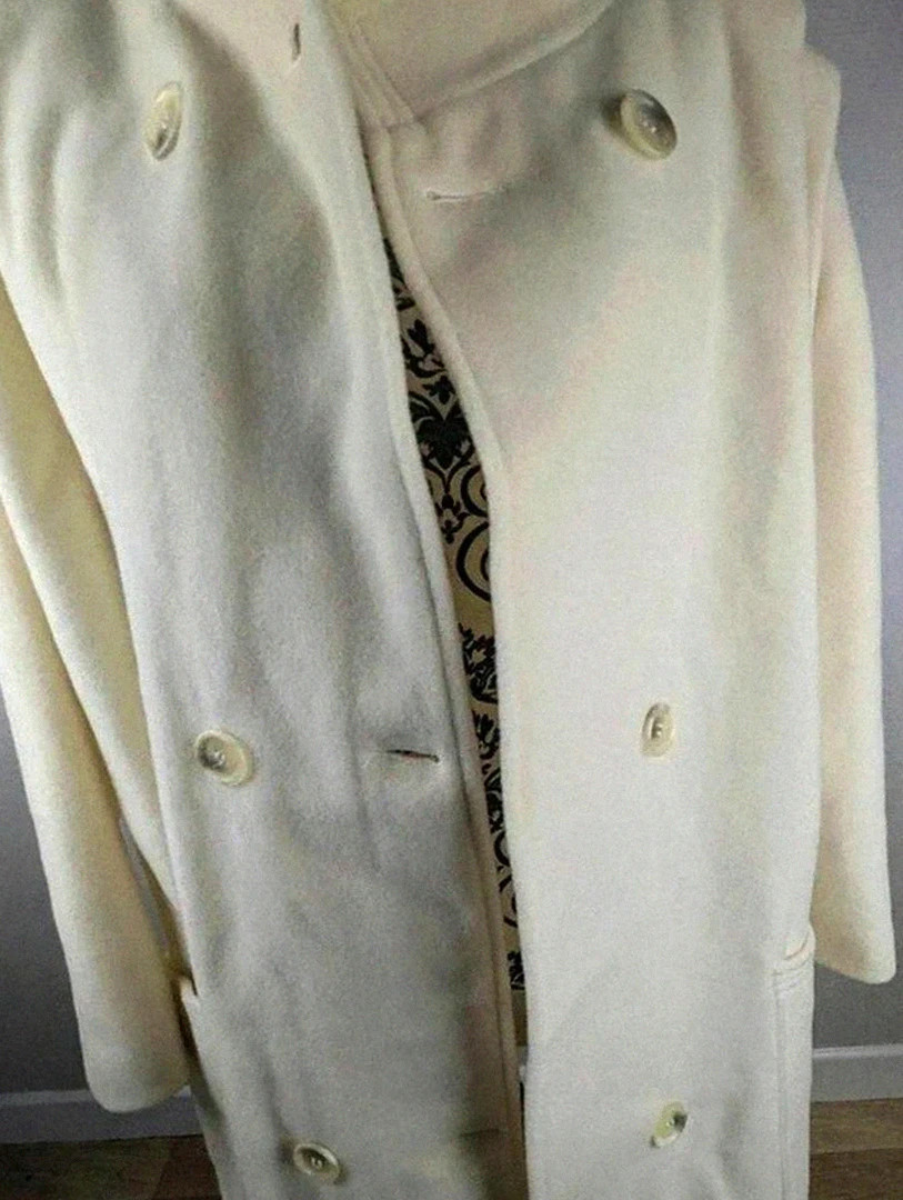 Manteau long en laine écru vintage style britannique élégant doublé chaud hiver vintage dressing – Vintage Dressing – taille XXL / 44 / 16 4