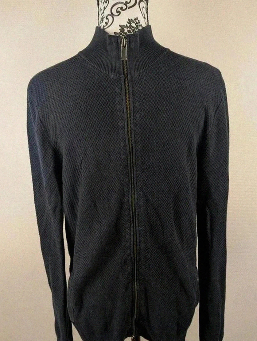 full zip gilet Massimo Dutti bleu marine – Maille nid d’abeille – Laine & coton – taille m