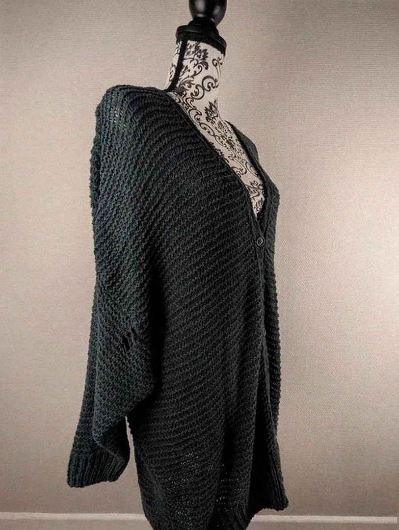 Cardigan long oversize American Vintage en maille texturée vert profond – style bohème S – American Vintage – taille S / 36 / 8 2