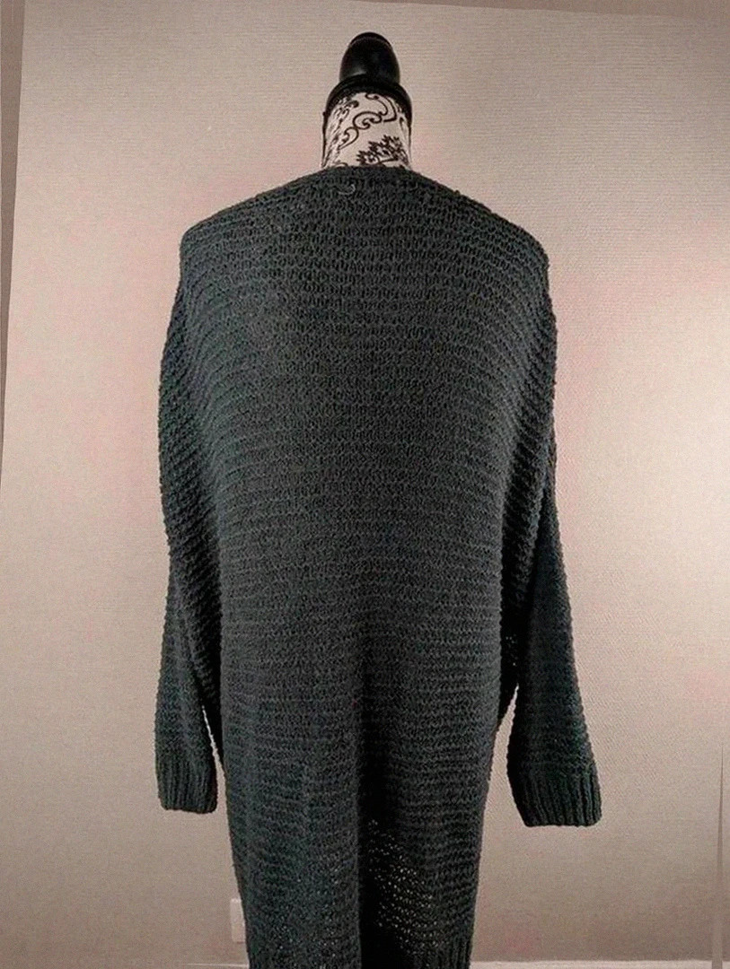 Cardigan long oversize American Vintage en maille texturée vert profond – style bohème S – American Vintage – taille S / 36 / 8 3