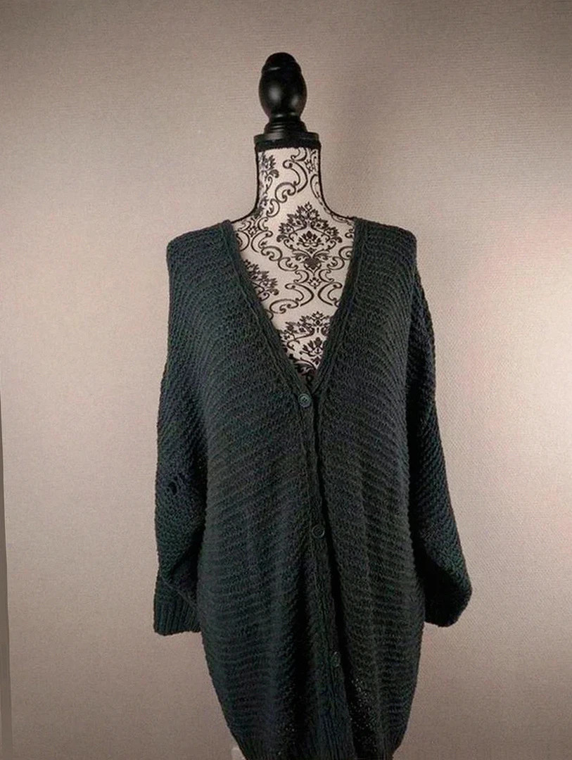 Cardigan long oversize American Vintage en maille texturée vert profond – style bohème S
