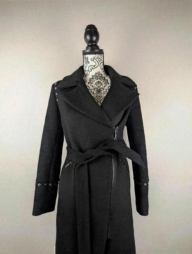 Manteau long Morgan noir ceinturé style biker chic, coupe élégante et structurée 38 – Morgan – taille M / 38 / 10 2