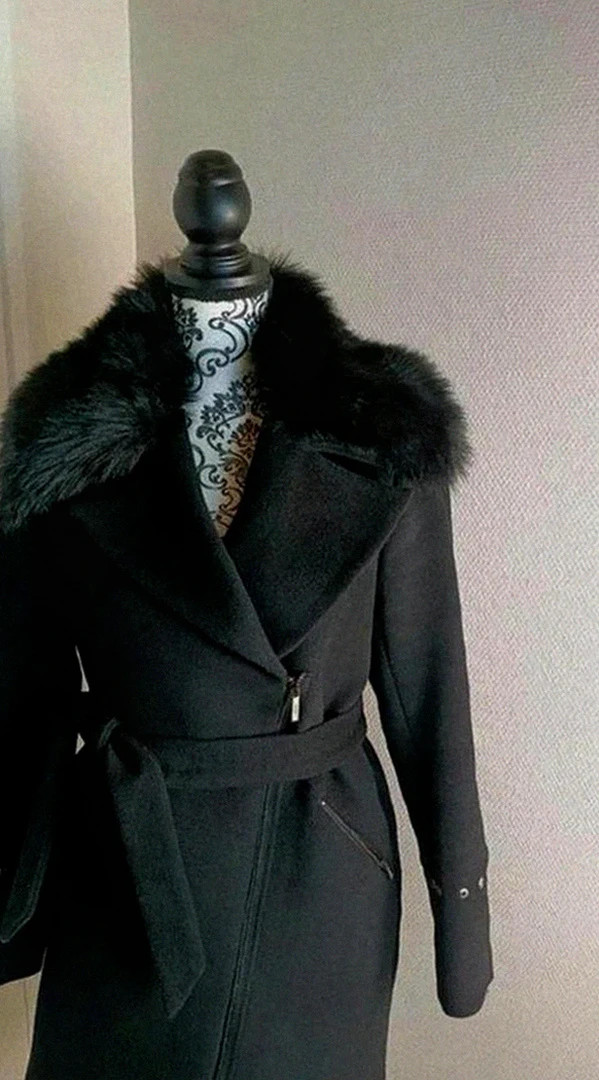 Manteau long Morgan noir ceinturé style biker chic, coupe élégante et structurée 38