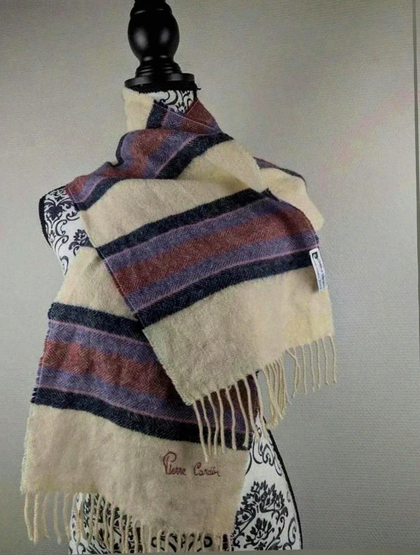 Écharpe Pierre Cardin Paris vintage rayée – élégante & extra douce – idée cadeau NoëlMixte