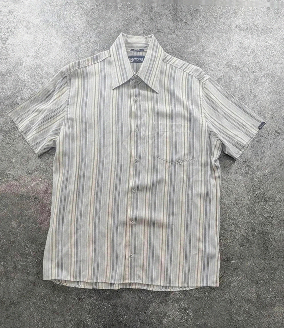 Chemise billabong surf skate y2k rayures manches courtes L brodée