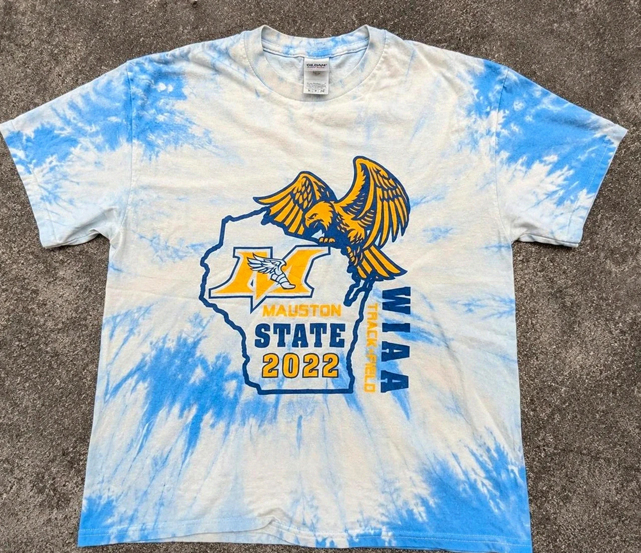 T-shirt Mauston State 2022 tie dye eagle bleu ciel vintage Usa S