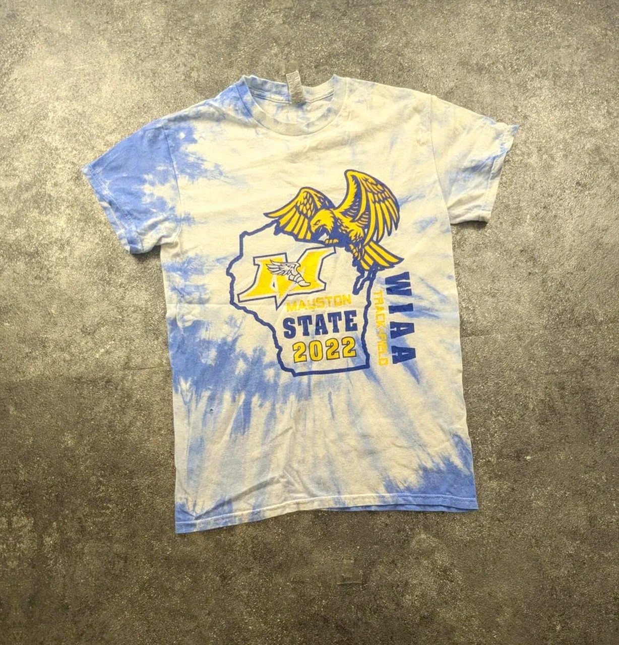 T-shirt Mauston State 2022 tie dye eagle bleu ciel vintage Usa S – Gildan – taille S 2