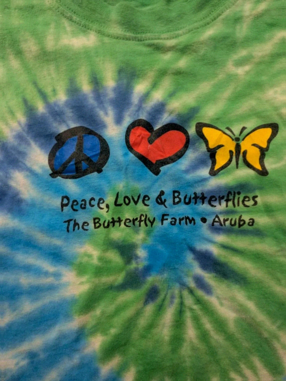 T-shirt Artforms Peace Love & Butterflies tie dye Aruba hippie festival surf Y2K L – Vintage Dressing – taille L 4
