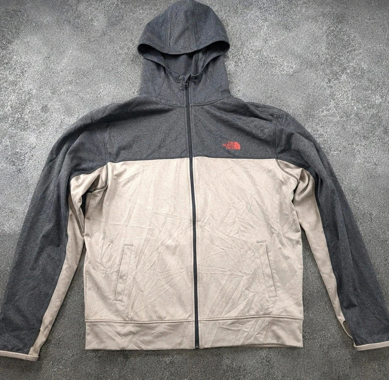 Veste zippée The North Face capuche gris beige outdoor gorpcore technique homme L
