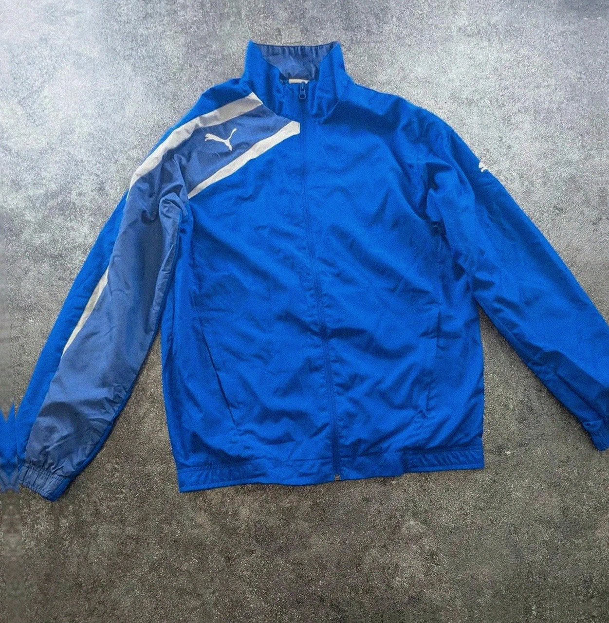 Veste Puma bleue vintage sport streetwear zip logo réfléchissant taille S