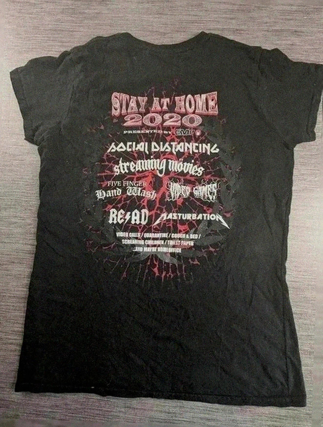 T-shirt Gildan noir Stay At Home 2020 festival humour libertaire non conformiste metal hardrock S – Gildan – taille S / 36 / 8 2
