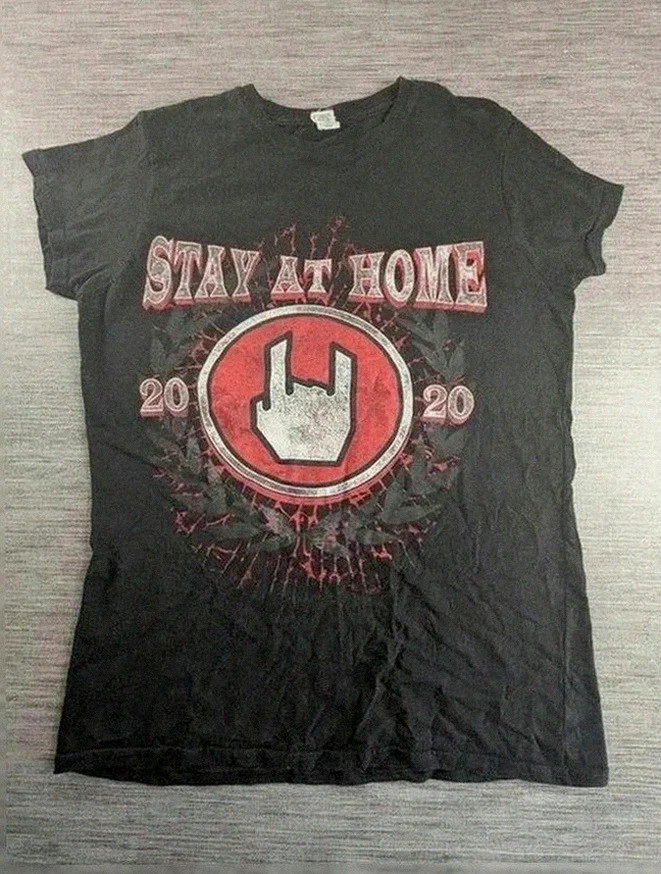 T-shirt Gildan noir Stay At Home 2020 festival humour libertaire non conformiste metal hardrock S