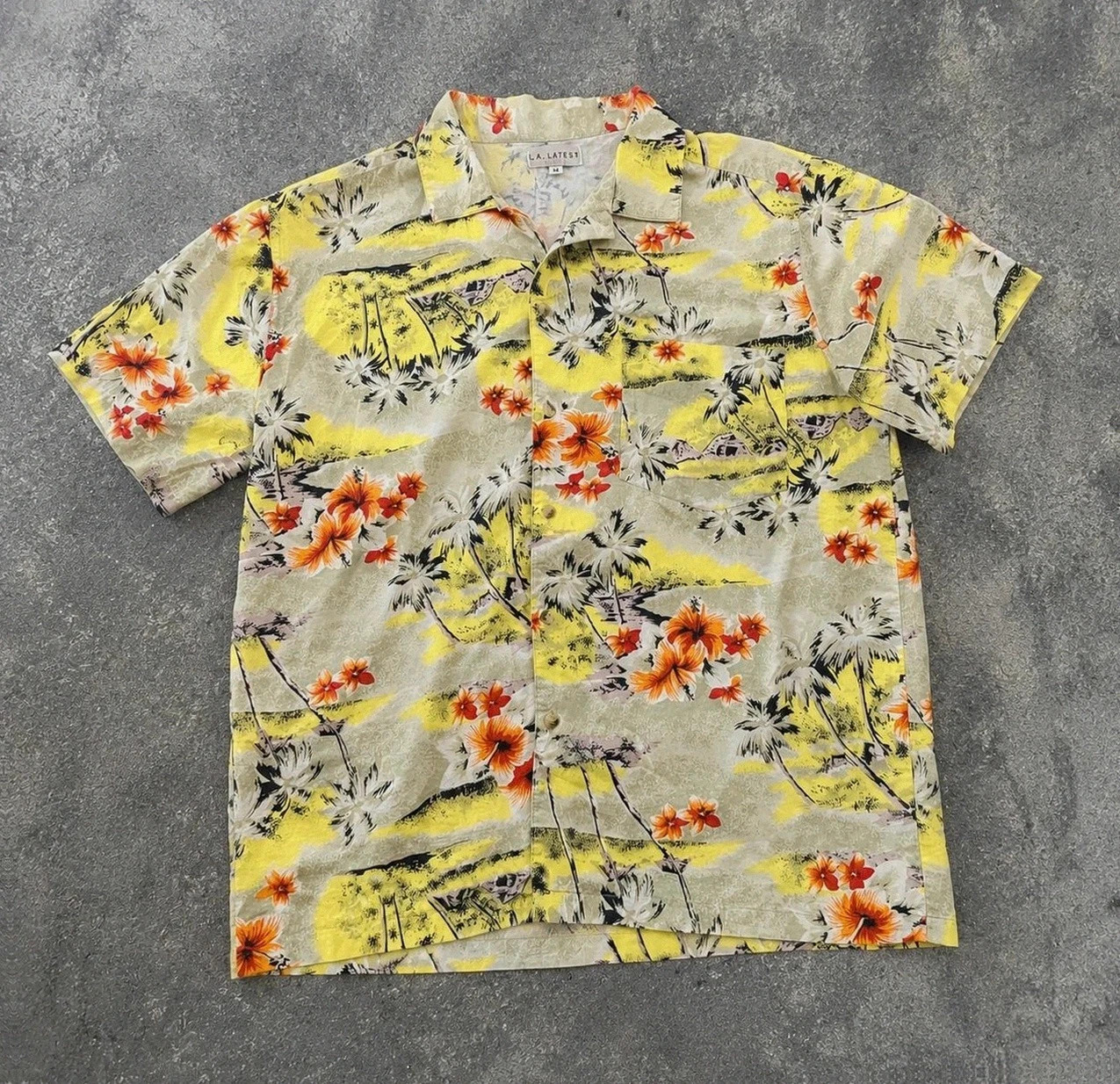 Chemise hawaïenne La Latest vintage tropical floral aloha coton beige orange taille M 🌺 – Vintage Dressing – taille M