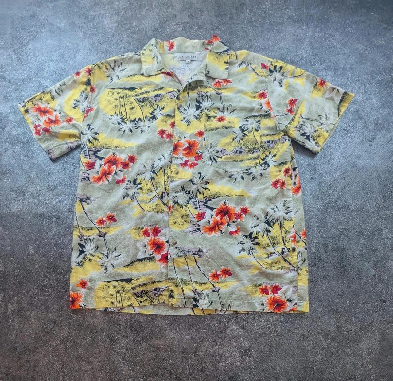 Chemise hawaïenne La Latest vintage tropical floral aloha coton beige orange taille M 🌺 – Vintage Dressing – taille M 2