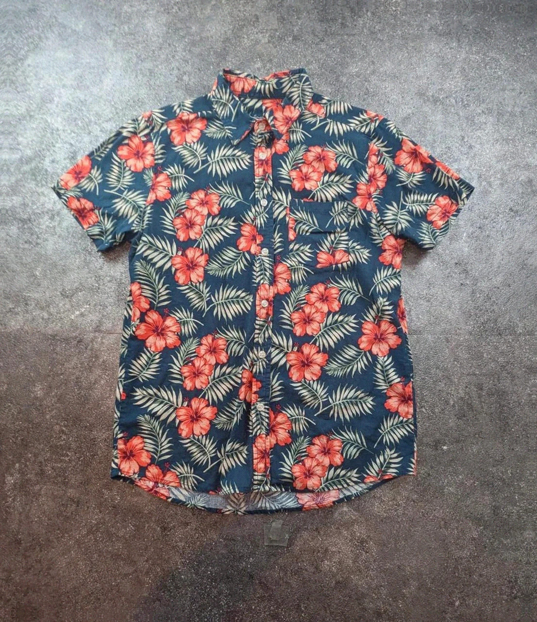 Chemise hawaïenne Department 1987 tropical hibiscus navy coton summer S vintage dressing – Vintage Dressing – taille S 2