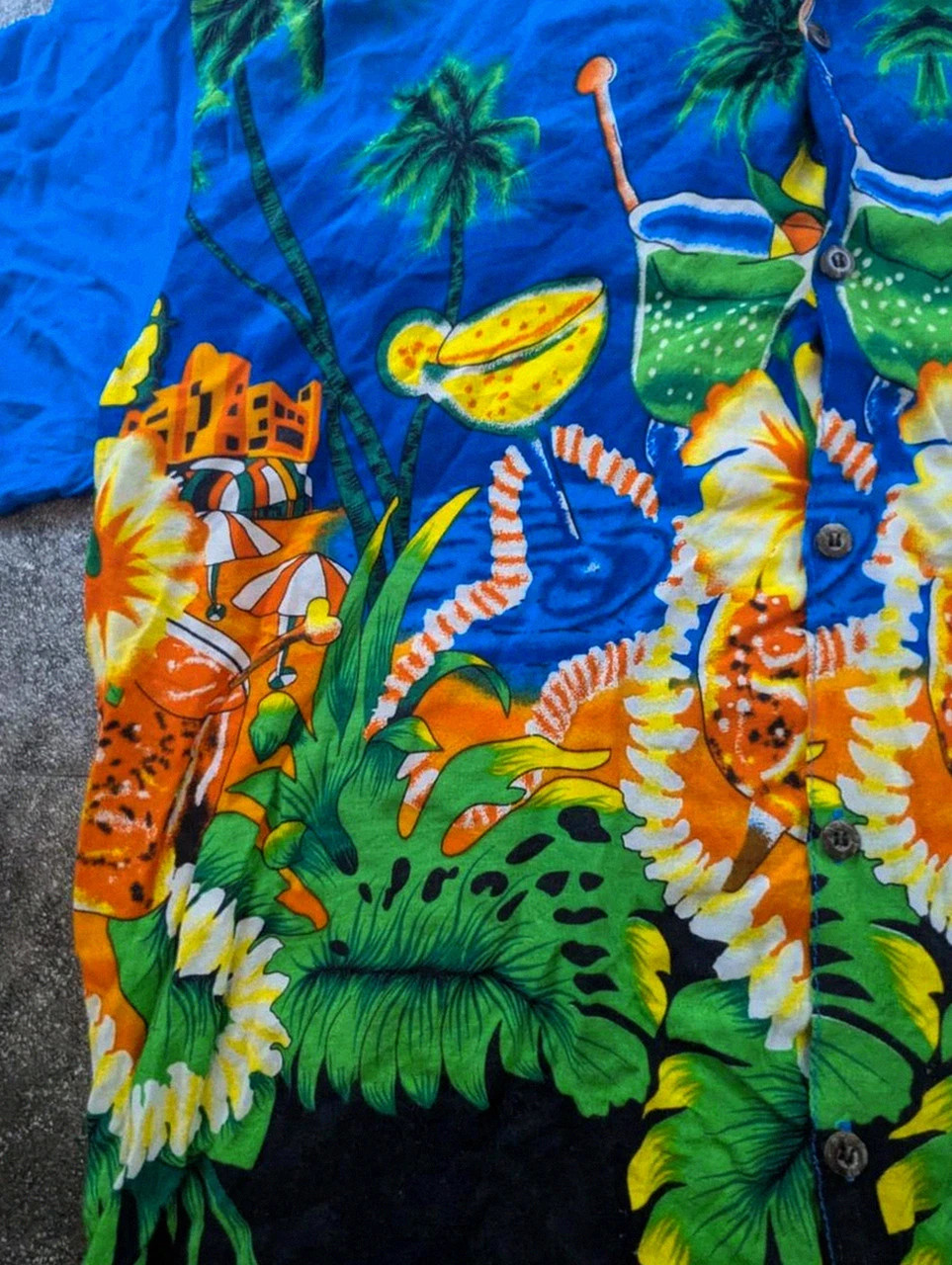 Chemise hawaïenne Island Rhythm bleu tropical cocktails rayon M vintage dressing – Vintage Dressing – taille M 5