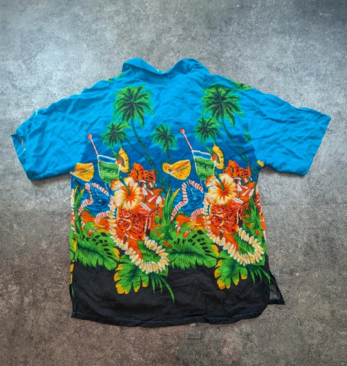 Chemise hawaïenne Island Rhythm bleu tropical cocktails rayon M vintage dressing – Vintage Dressing – taille M 3