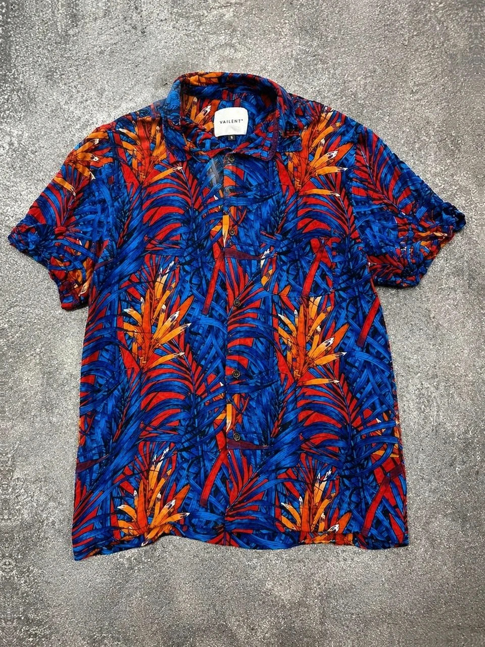Chemise hawaïenne Vailent viscose tropicale bleu rouge S vintage été fluide aloha shirt – Vailent – taille S