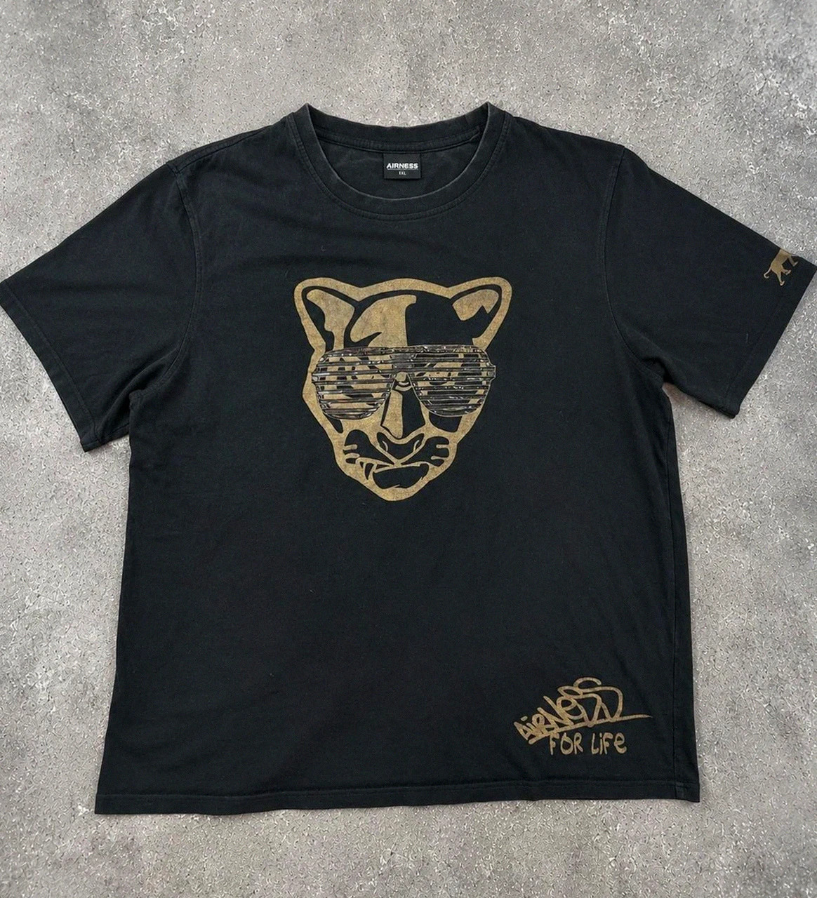 T-shirt streetwear Ainesss graphique faded vintage noir doré Xxl 🐆
