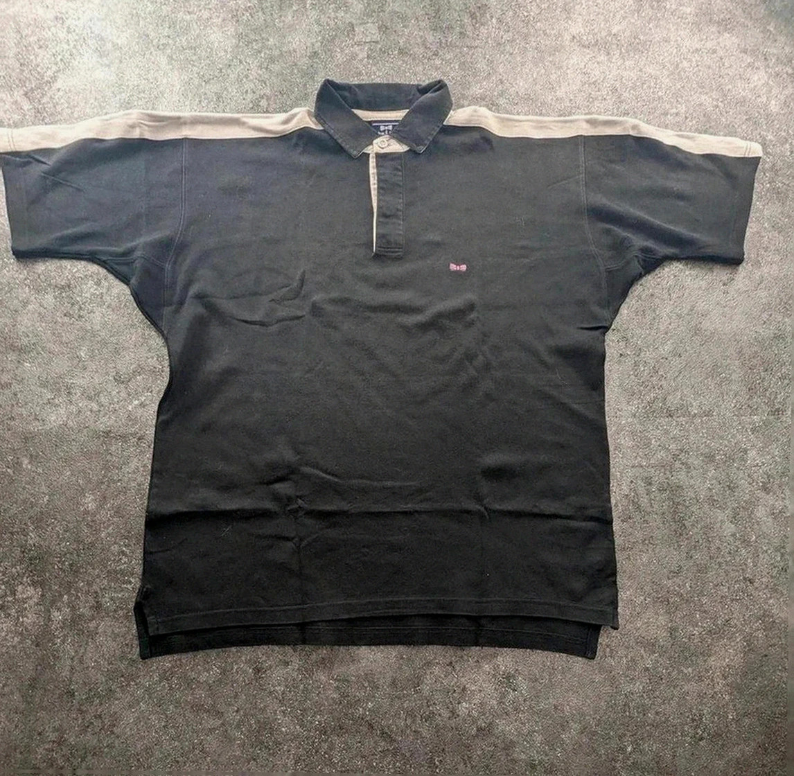 Polo eden park rugby noir oversize vintage taille L outdoor gorpcore