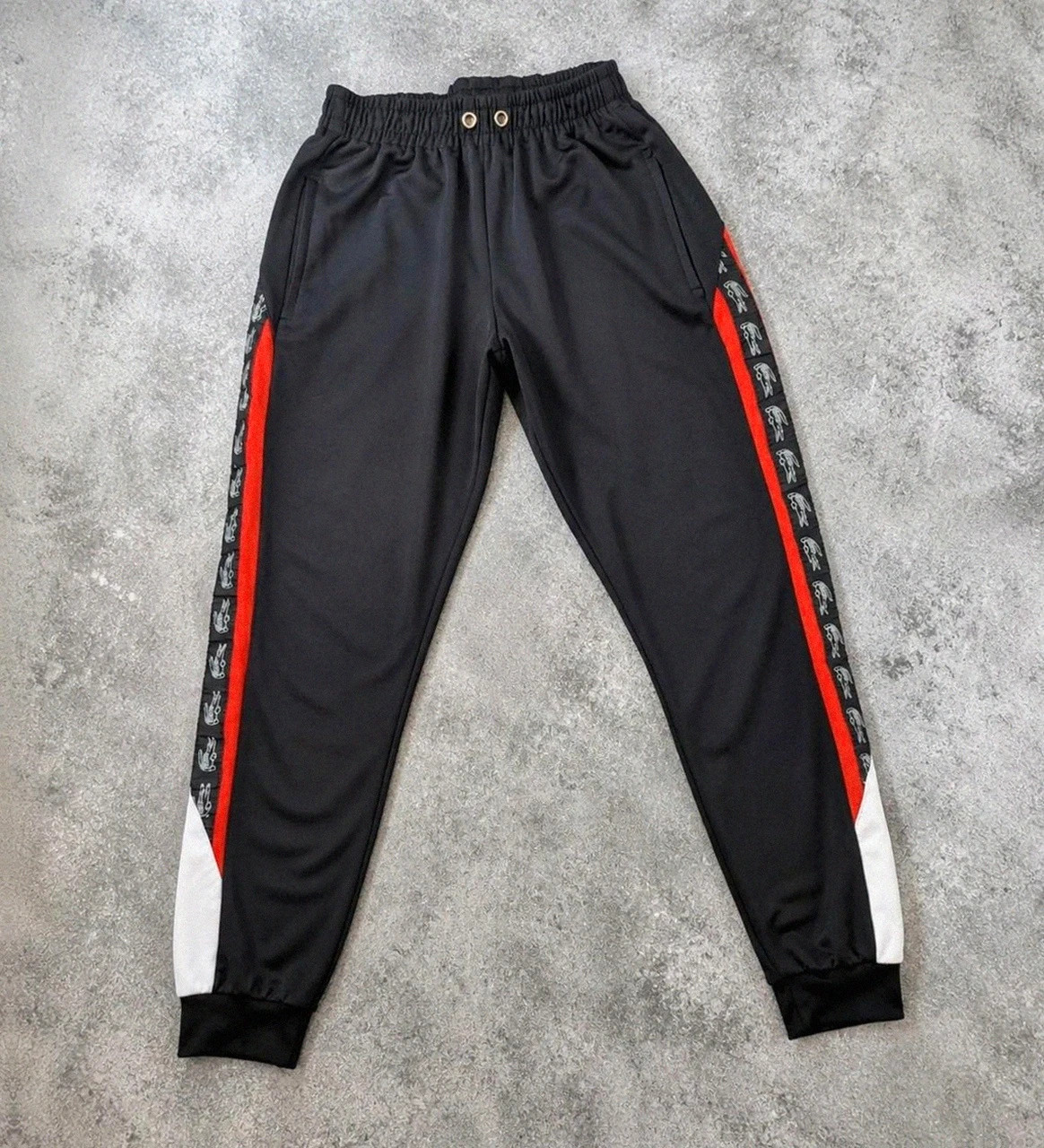 Pantalon jogging Lacoste bande logo crocodile tracksuit noir rouge streetwear M – Lacoste – taille M