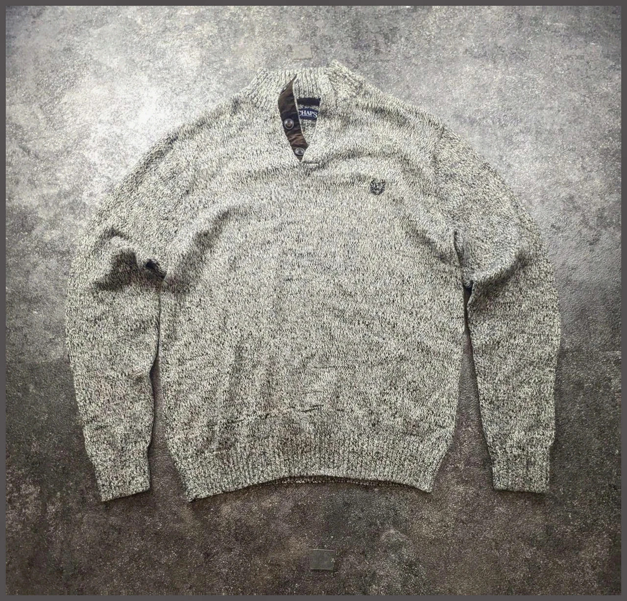 Pull Vintage CHAPS 100% Coton L Chiné Marron Col Boutonné Coudières Preppy – CHAPS – taille L 2