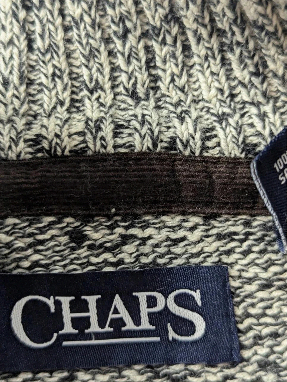 Pull Vintage CHAPS 100% Coton L Chiné Marron Col Boutonné Coudières Preppy – CHAPS – taille L 4