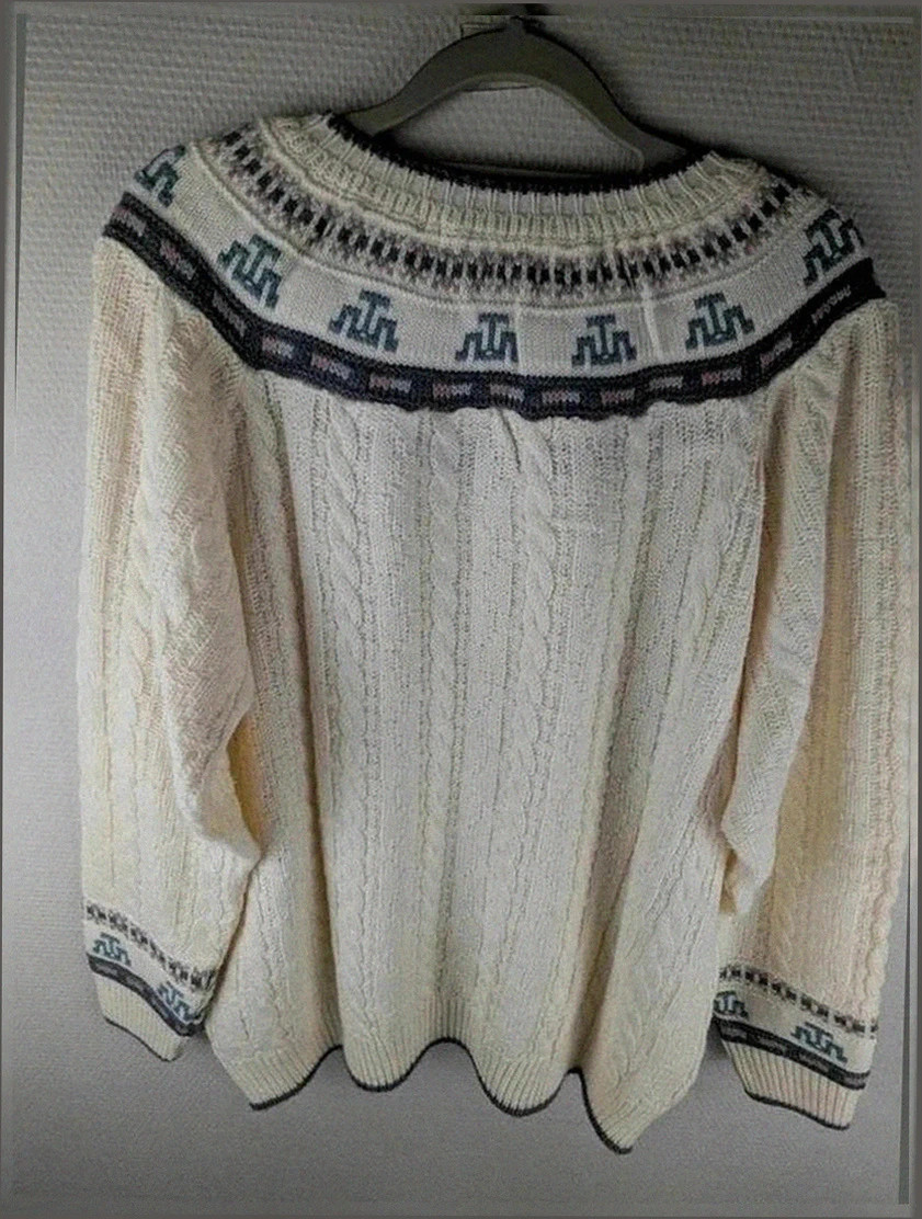 Pull Stéréo écru motif jacquard nordique col rond maille torsadée – taille Lvintage dressing – Vintage Dressing – taille L / 40 / 12 2