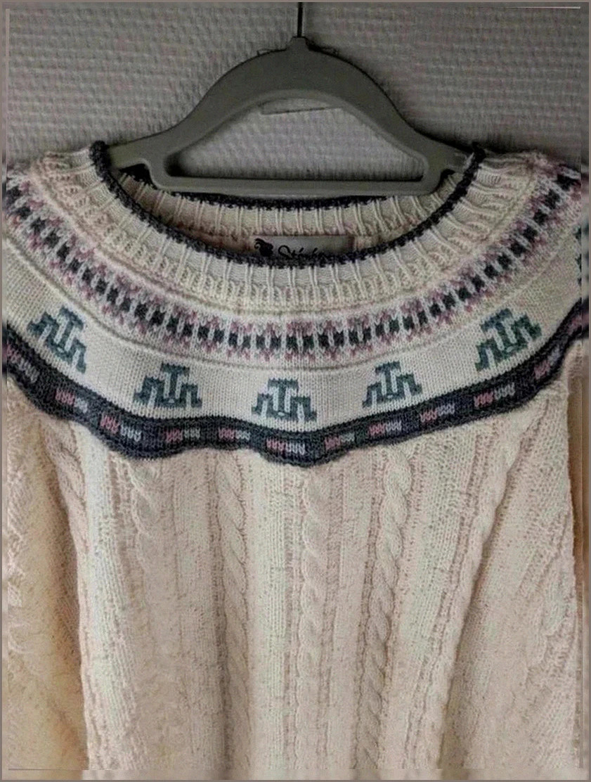 Pull Stéréo écru motif jacquard nordique col rond maille torsadée – taille Lvintage dressing – Vintage Dressing – taille L / 40 / 12 3