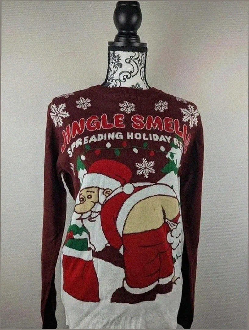 Pull humoristique de Noël Père Noël neuf Seasons Greetings S🎅